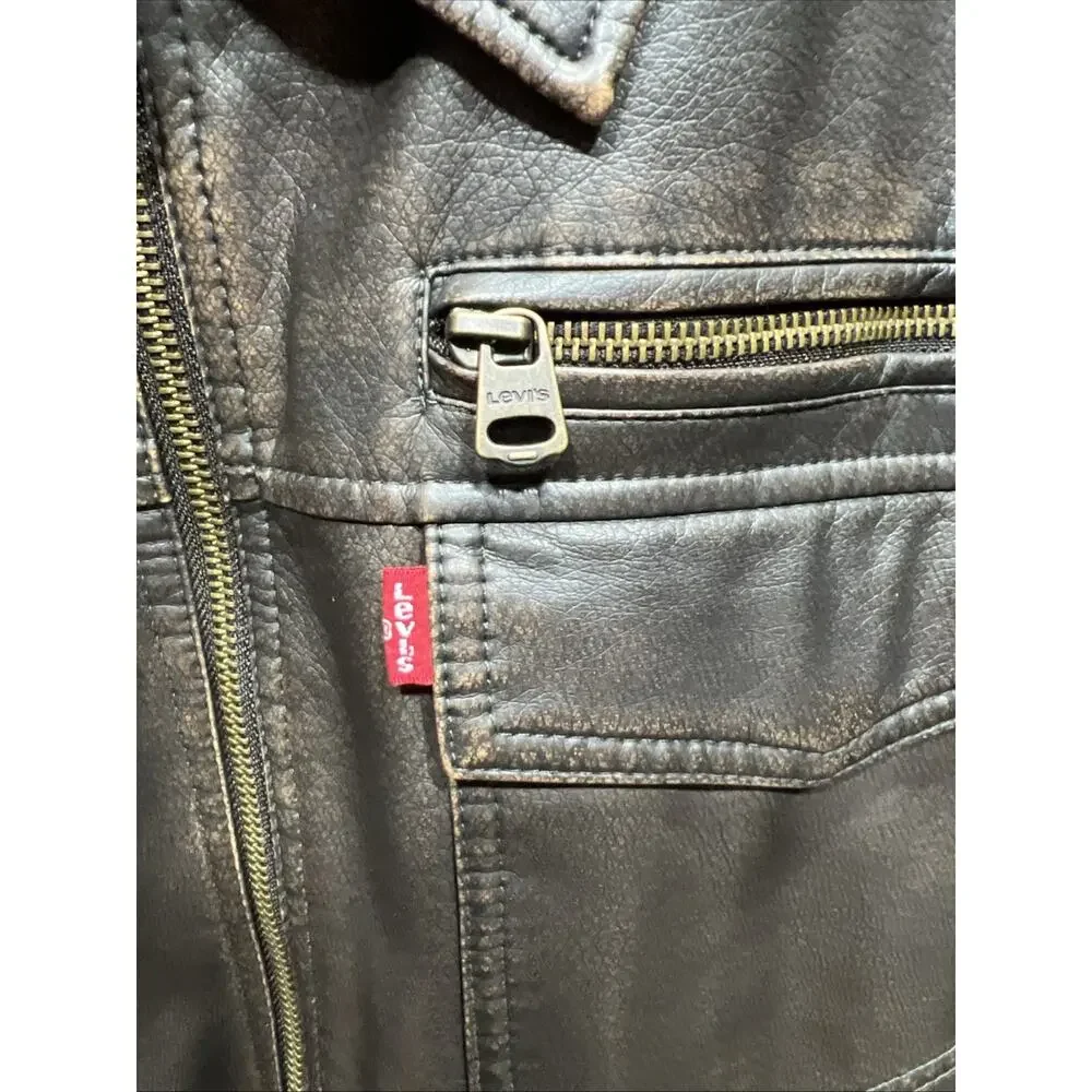 Levi’s Faux Leather Classic Motorcycle Trucker Jacket Brown Mens Size XXL